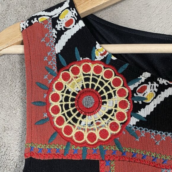 Desigual Creta Dress 38 Boho Embroidered Mixed Print Eclectic Ethnic Patchwork - Picture 6 of 16